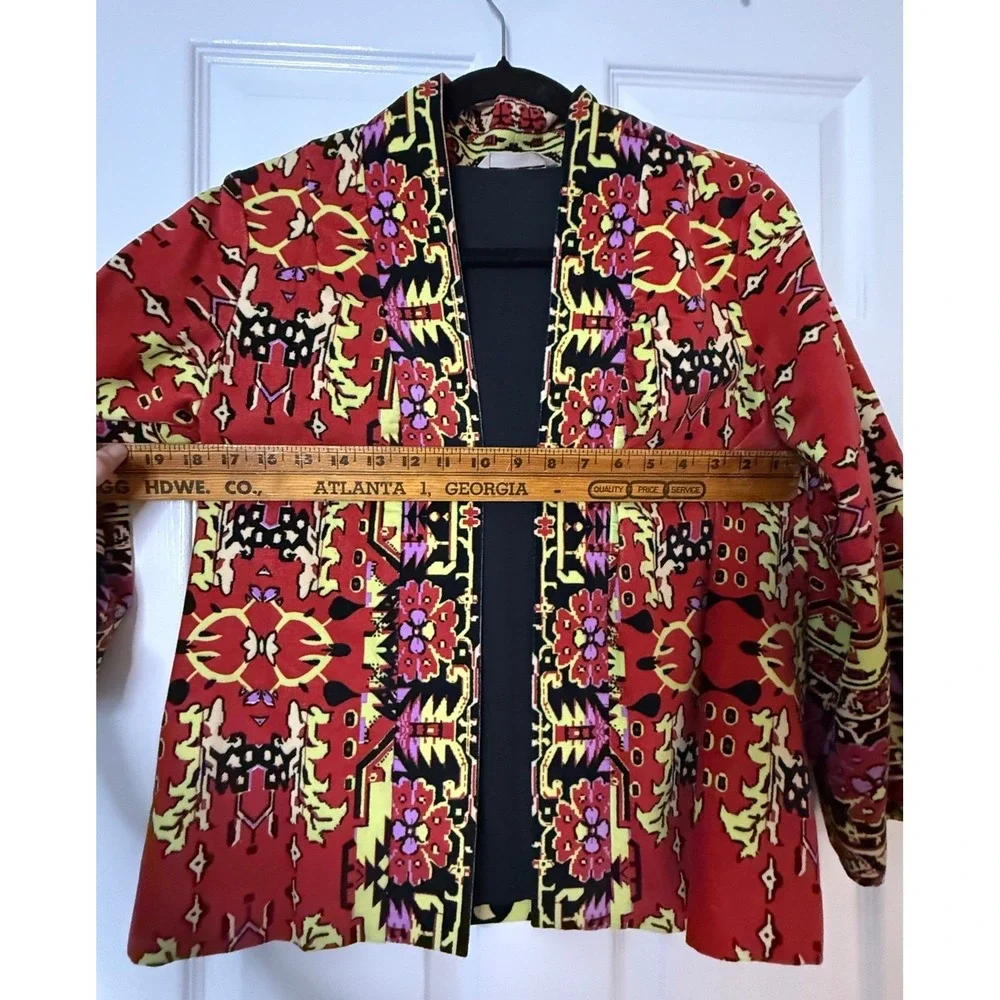 Soft Surroundings‎ Red Floral Vera Velvet Kimono Style Jacket XS